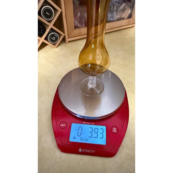 Two Vintage Retro Hand Blown Amber Glass Pedestal Vases - Picture 9 of 16